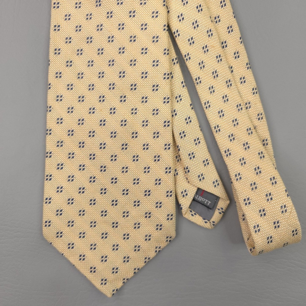 Robert Talbott Tie Mens One Size Yellow Silk Linen Geometric Woven Necktie USA